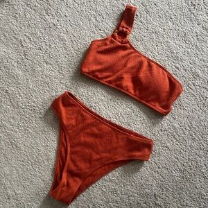 Chic Orange Textured Bikini Set